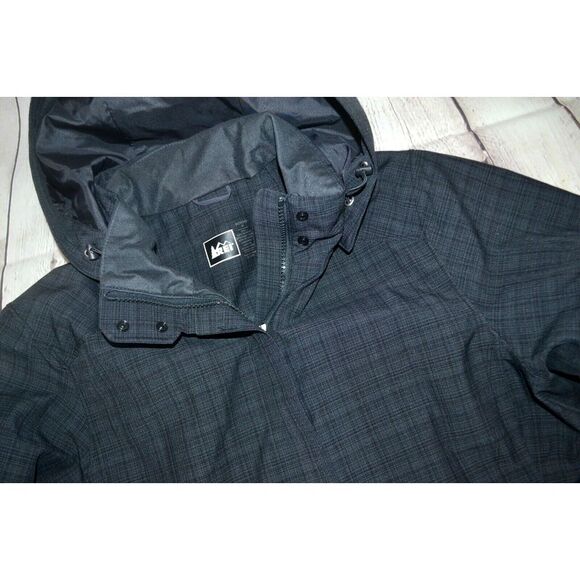REI Outdoors Women's Full Zip Hooded Jacket SIZE MEDIUM Charcoal Gray Plaid - Picture 6 of 8